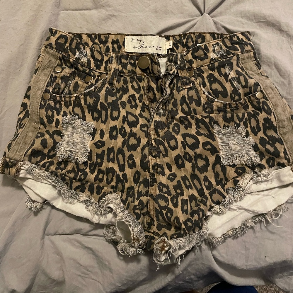 Cheetah print distressed shorts